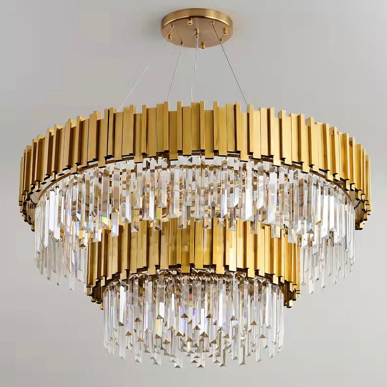 Gold/Silver Round Modern Tiered Metal Crystal Chandelier