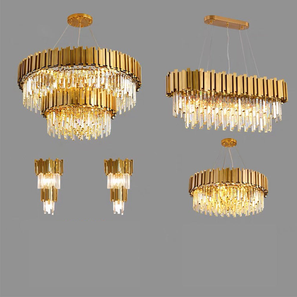 Gold/Silver Round Modern Tiered Metal Crystal Chandelier