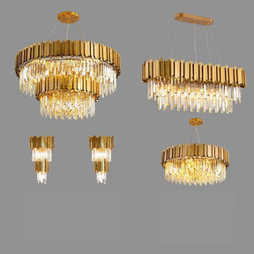 Gold/Silver Round Modern Tiered Metal Crystal Chandelier