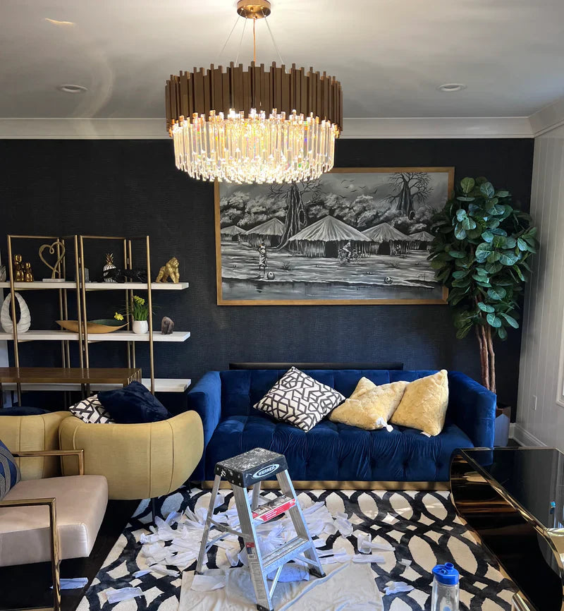 Gold/Silver Round Modern Tiered Metal Crystal Chandelier