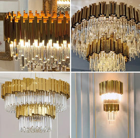 Gold/Silver Round Modern Tiered Metal Crystal Chandelier