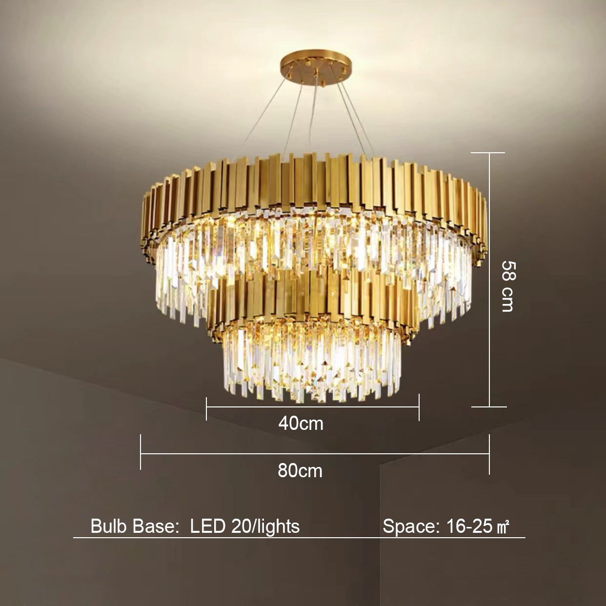 Gold/Silver Round Modern Tiered Metal Crystal Chandelier