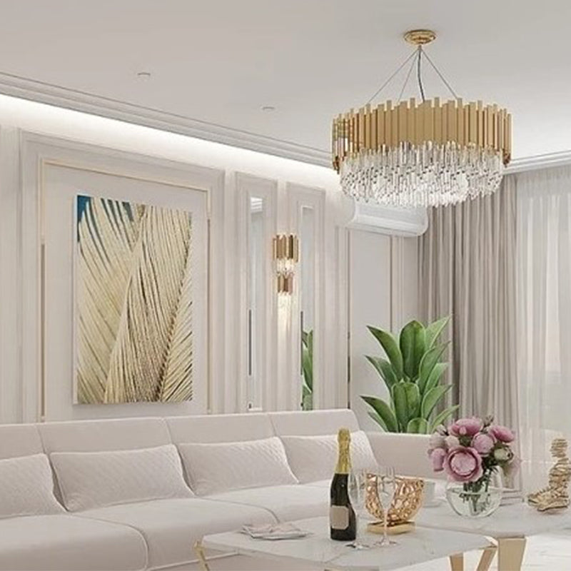 Gold/Silver Round Modern Tiered Metal Crystal Chandelier