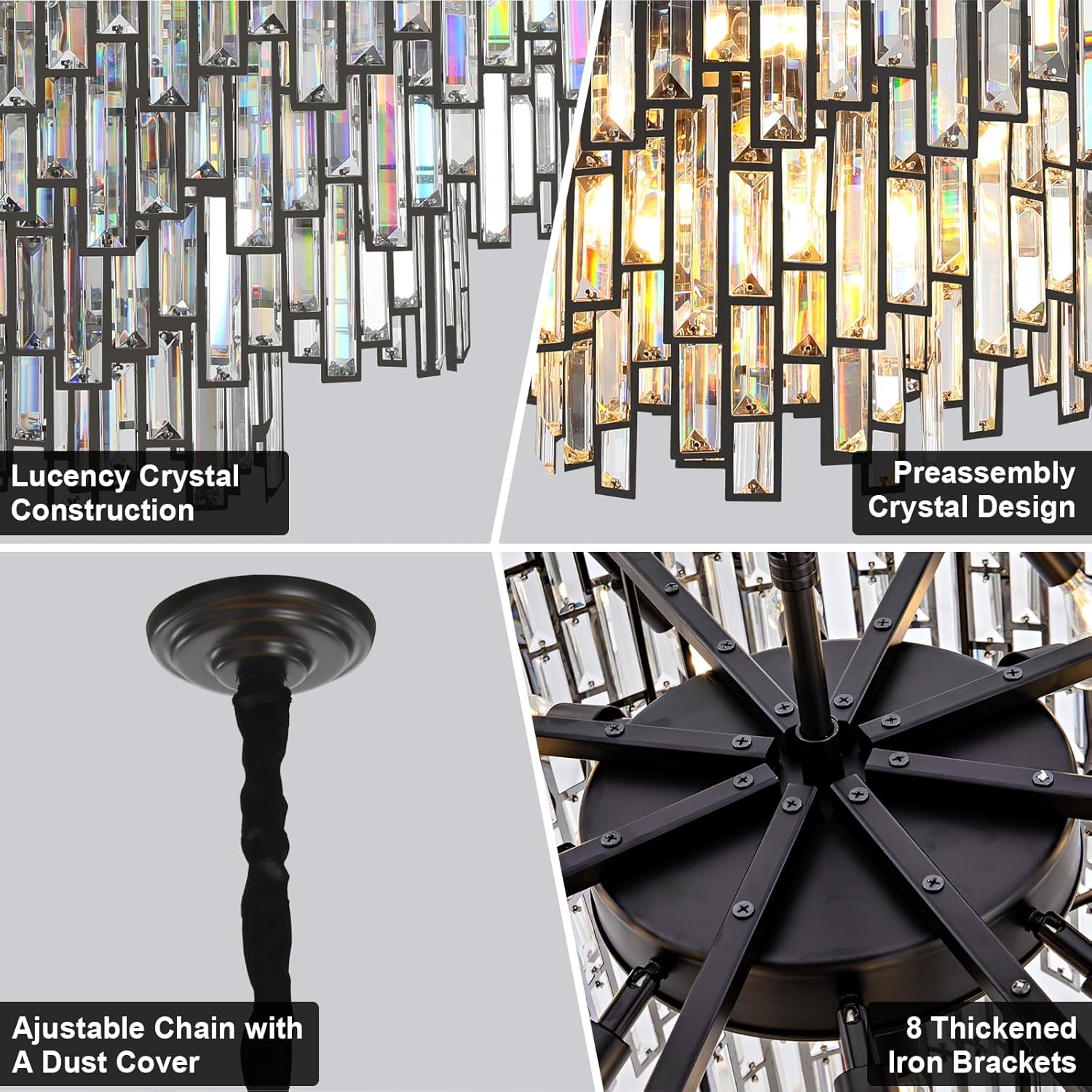 Grand Black Crystal Chandelier: 5-Tier Modern Round K9 Pendant Light for High Ceilings