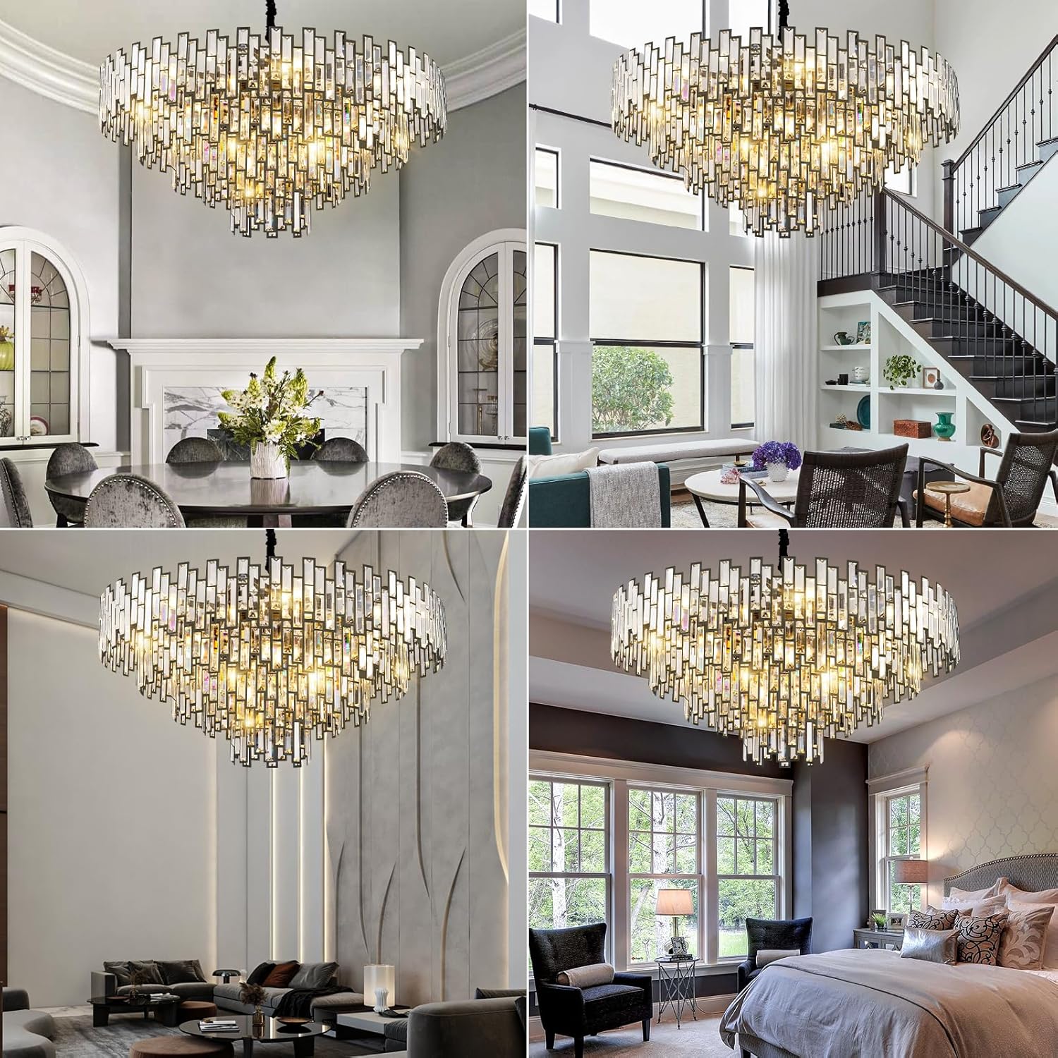 Grand Black Crystal Chandelier: 5-Tier Modern Round K9 Pendant Light for High Ceilings