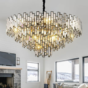 Grand Black Crystal Chandelier: 5-Tier Modern Round K9 Pendant Light for High Ceilings