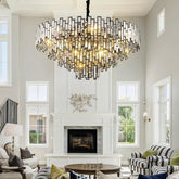 Grand Black Crystal Chandelier: 5-Tier Modern Round K9 Pendant Light for High Ceilings