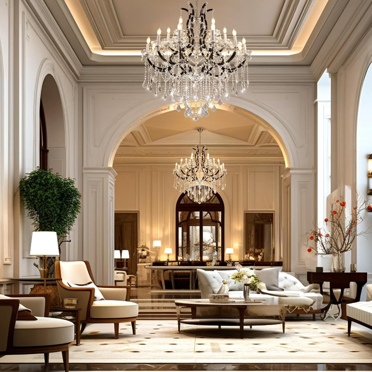 Grand Black Crystal Chandelier: Modern Elegance for Dining, Hallway, Living Room