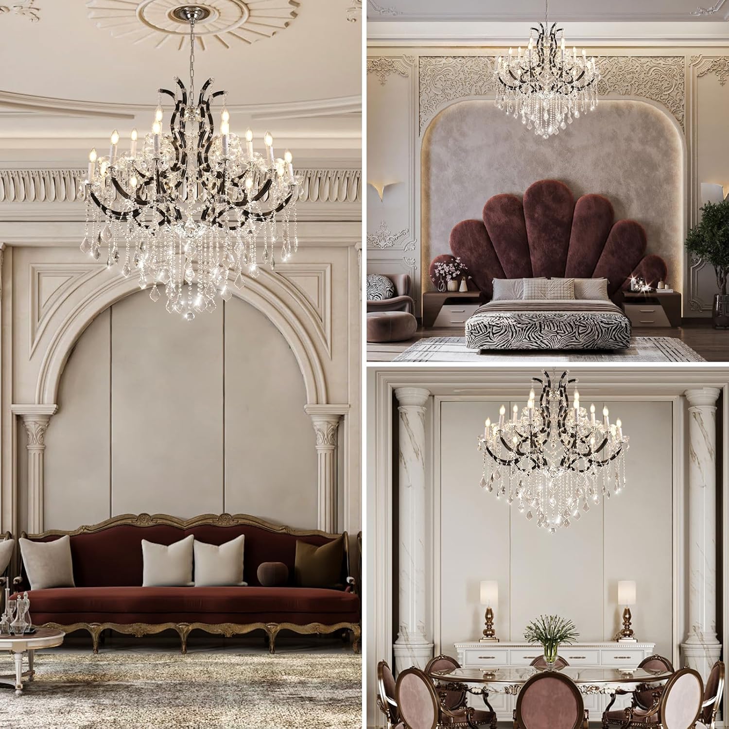 Grand Black Crystal Chandelier: Modern Elegance for Dining, Hallway, Living Room