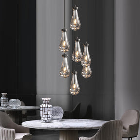 H100'' High Ceiling Chandelier for Entryway,Modern Raindrop Chandeliers for Living Room,Black 7 Light Adjustable Rope Teardrop Pendant Lights Kitchen Island for Hallway/Staircase