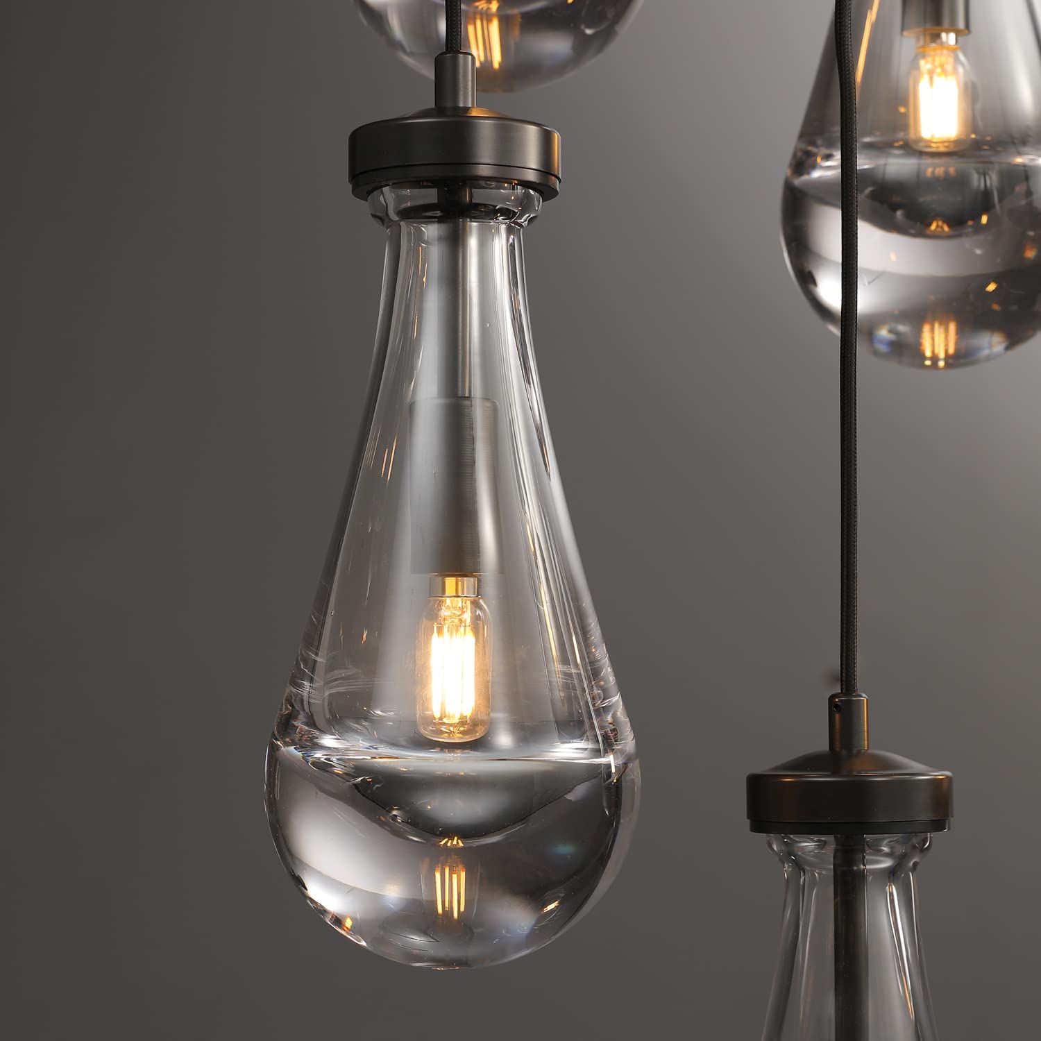 H100'' High Ceiling Chandelier for Entryway,Modern Raindrop Chandeliers for Living Room,Black 7 Light Adjustable Rope Teardrop Pendant Lights Kitchen Island for Hallway/Staircase