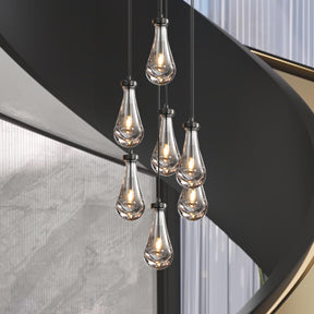 H100'' High Ceiling Chandelier for Entryway,Modern Raindrop Chandeliers for Living Room,Black 7 Light Adjustable Rope Teardrop Pendant Lights Kitchen Island for Hallway/Staircase
