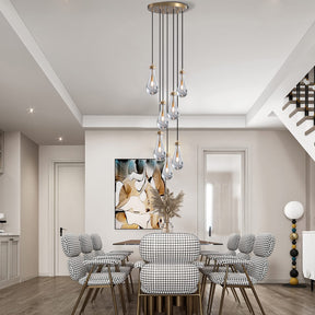 H100'' High Ceiling Chandelier for Entryway,Modern Raindrop Chandeliers for Living Room,Brass 7 Light Adjustable Rope Teardrop Pendant Lights Kitchen Island for Hallway/Staircase