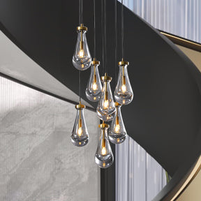 H100'' High Ceiling Chandelier for Entryway,Modern Raindrop Chandeliers for Living Room,Brass 7 Light Adjustable Rope Teardrop Pendant Lights Kitchen Island for Hallway/Staircase