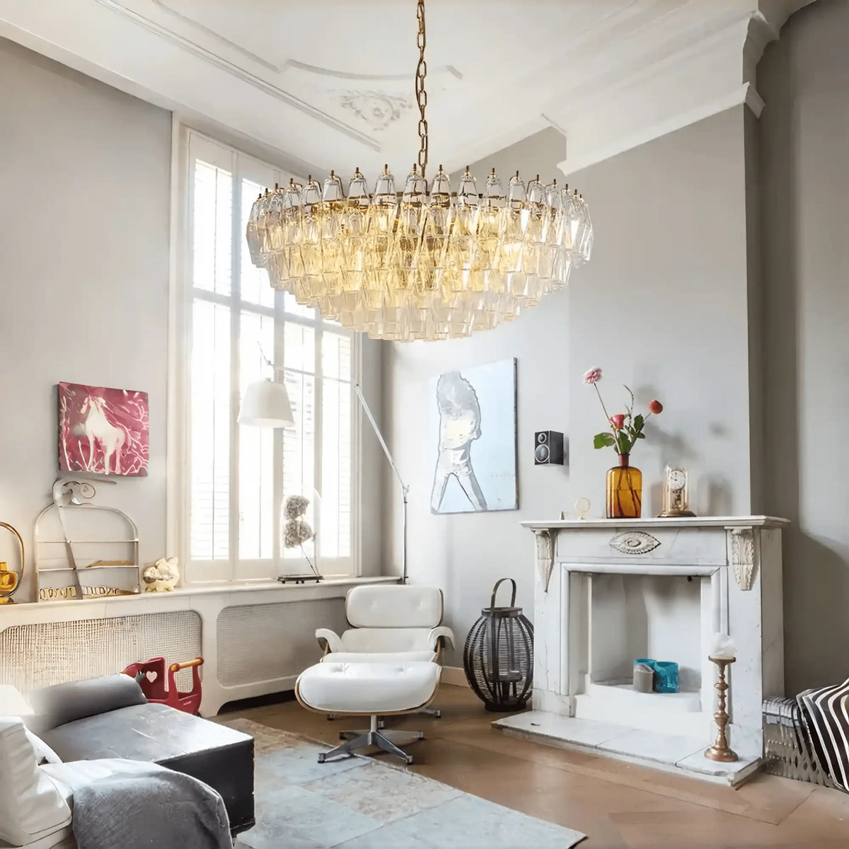 Hand Blown Tier Glass Large Murano Chandelier 24"31"40" - D60*H30CM/D23.62"*H11.81"Warm Light (3000K)ClearMerlinlamps