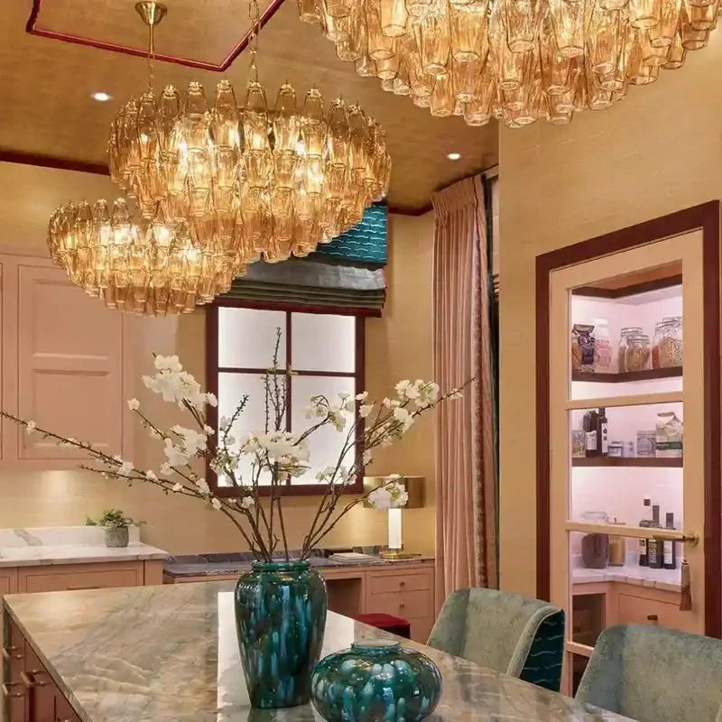 Hand Blown Tier Glass Large Murano Chandelier 24"31"40" - D60*H30CM/D23.62"*H11.81"Warm Light (3000K)PurpleMerlinlamps