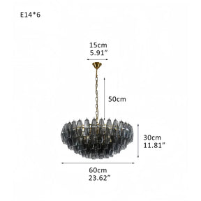Hand Blown Tier Glass Large Murano Chandelier 24"31"40" - D60*H30CM/D23.62"*H11.81"Warm Light (3000K)PurpleMerlinlamps