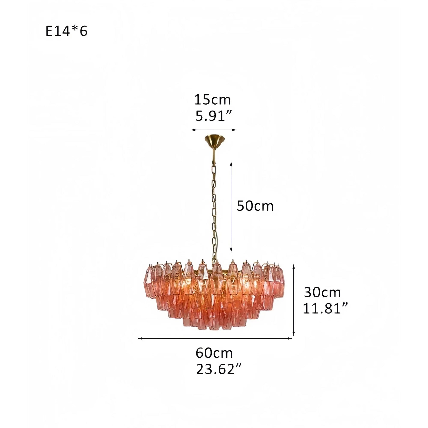 Hand Blown Tier Glass Large Murano Chandelier 24"31"40" - D60*H30CM/D23.62"*H11.81"Warm Light (3000K)PurpleMerlinlamps