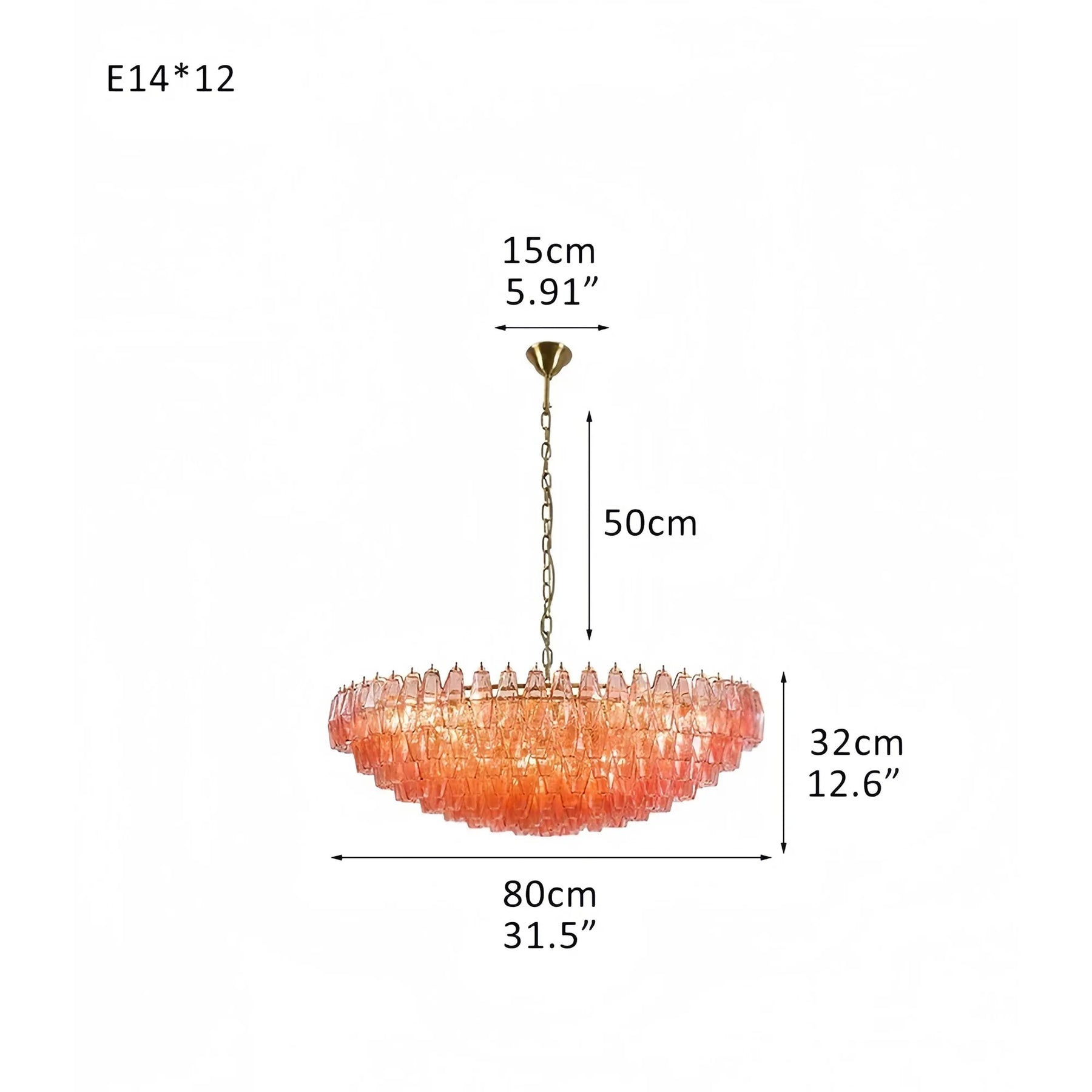 Hand Blown Tier Glass Large Murano Chandelier 24"31"40" - D60*H30CM/D23.62"*H11.81"Warm Light (3000K)PurpleMerlinlamps