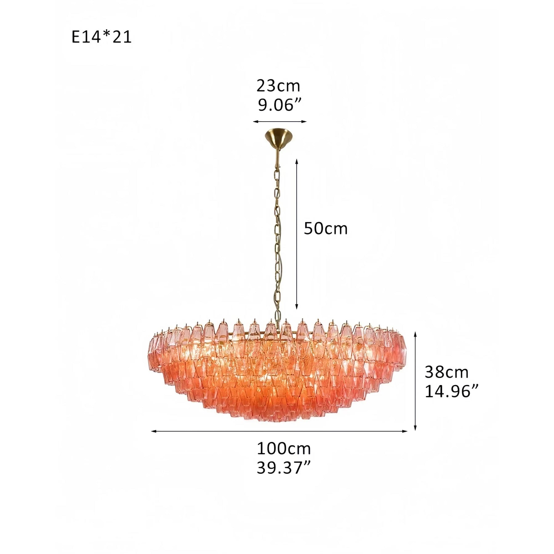 Hand Blown Tier Glass Large Murano Chandelier 24"31"40" - D60*H30CM/D23.62"*H11.81"Warm Light (3000K)PurpleMerlinlamps