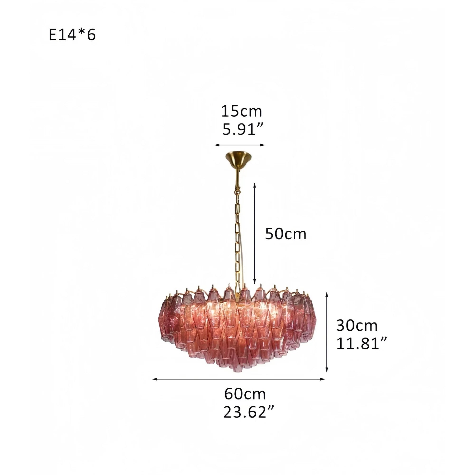 Hand Blown Tier Glass Large Murano Chandelier 24"31"40" - D60*H30CM/D23.62"*H11.81"Warm Light (3000K)PurpleMerlinlamps