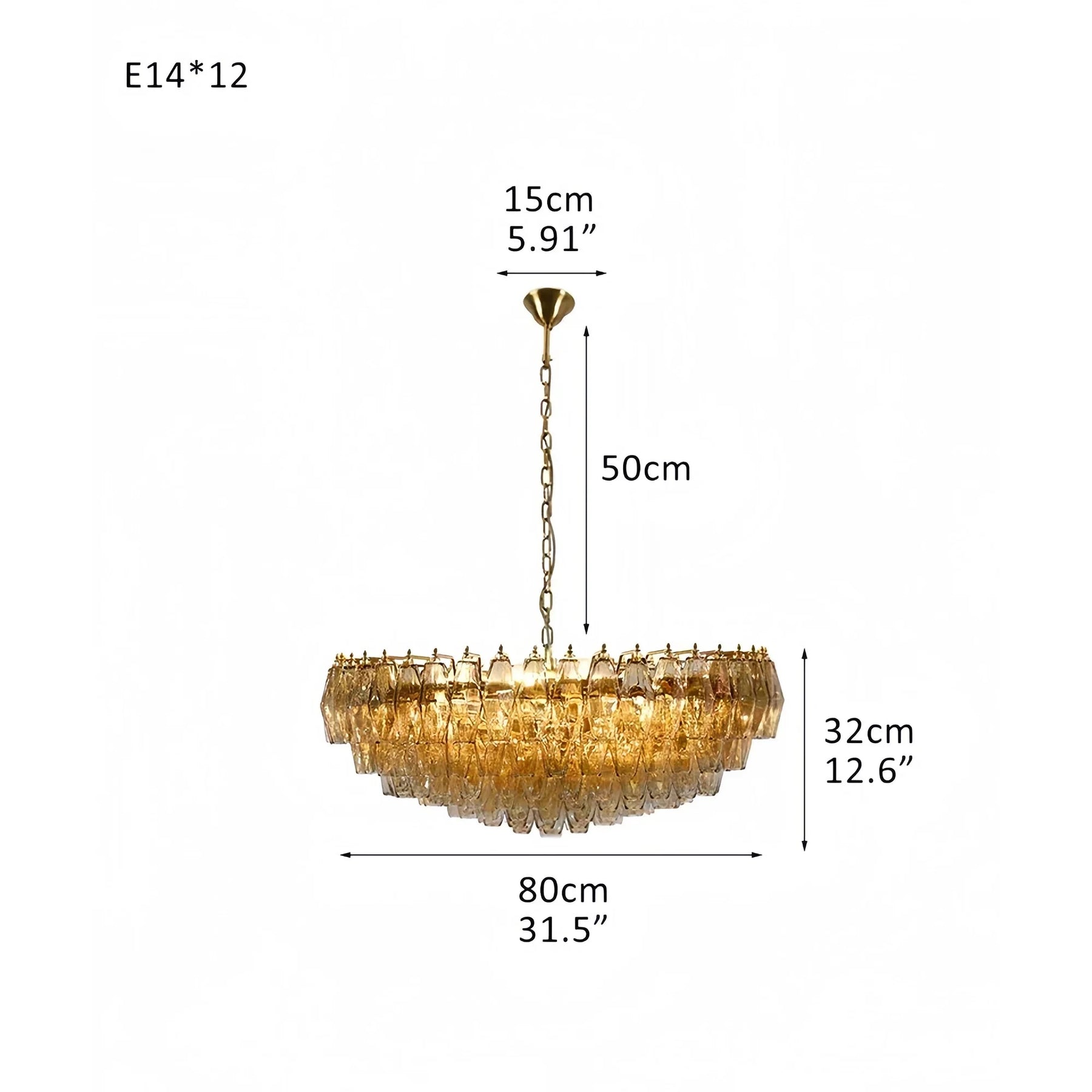 Hand Blown Tier Glass Large Murano Chandelier 24"31"40" - D60*H30CM/D23.62"*H11.81"Warm Light (3000K)PurpleMerlinlamps