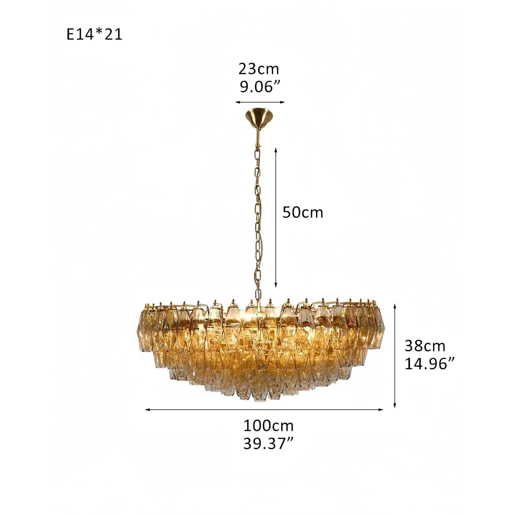 Hand Blown Tier Glass Large Murano Chandelier 24"31"40" - D60*H30CM/D23.62"*H11.81"Warm Light (3000K)PurpleMerlinlamps