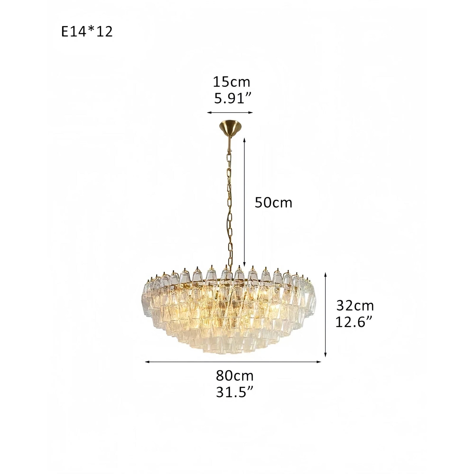 Hand Blown Tier Glass Large Murano Chandelier 24"31"40" - D60*H30CM/D23.62"*H11.81"Warm Light (3000K)PurpleMerlinlamps