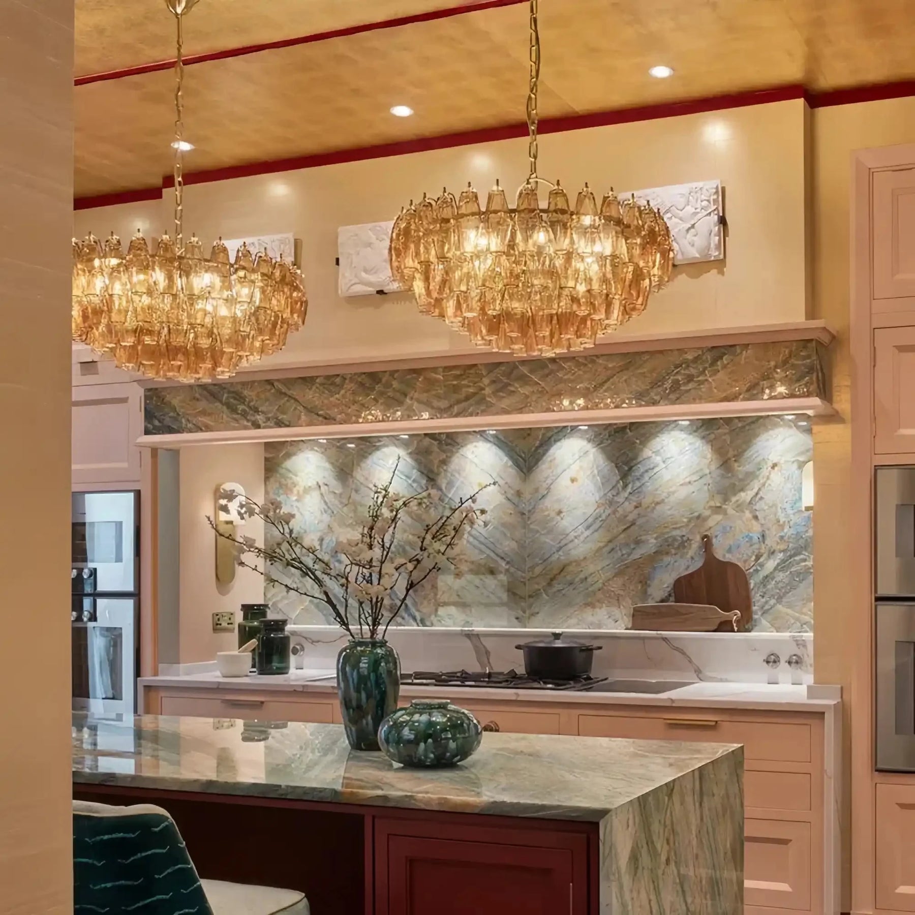 Hand Blown Tier Glass Large Murano Chandelier 24"31"40" - D60*H30CM/D23.62"*H11.81"Warm Light (3000K)AmberMerlinlamps