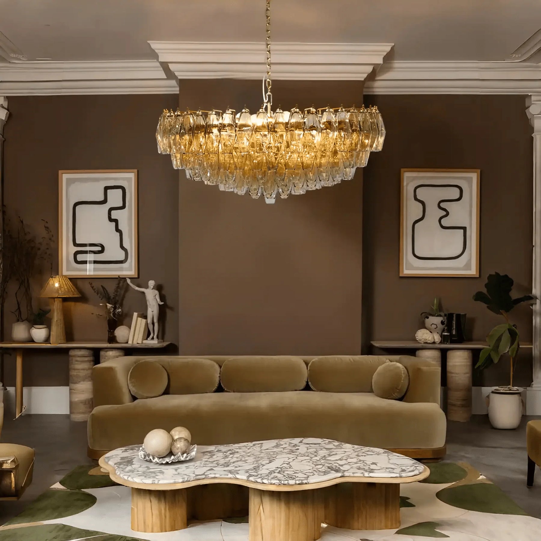 Hand Blown Tier Glass Large Murano Chandelier 24"31"40" - D60*H30CM/D23.62"*H11.81"Warm Light (3000K)AmberMerlinlamps