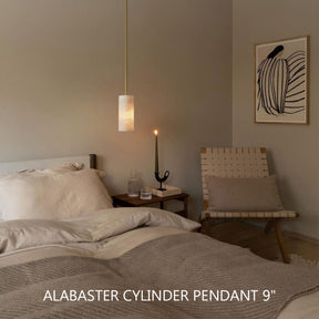 Hand-Carved Alabaster Cylinder Pendant