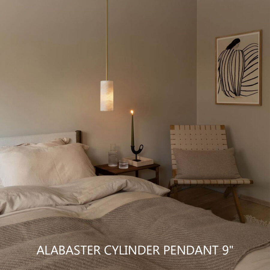 Hand-Carved Alabaster Cylinder Pendant