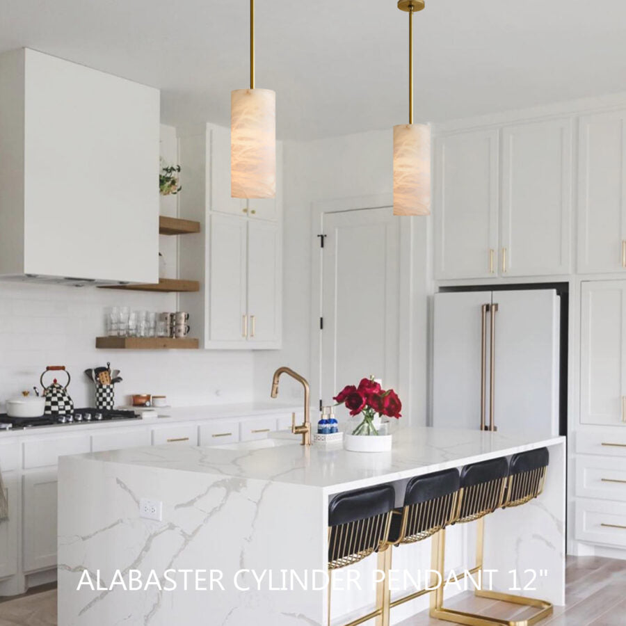 Hand-Carved Alabaster Cylinder Pendant