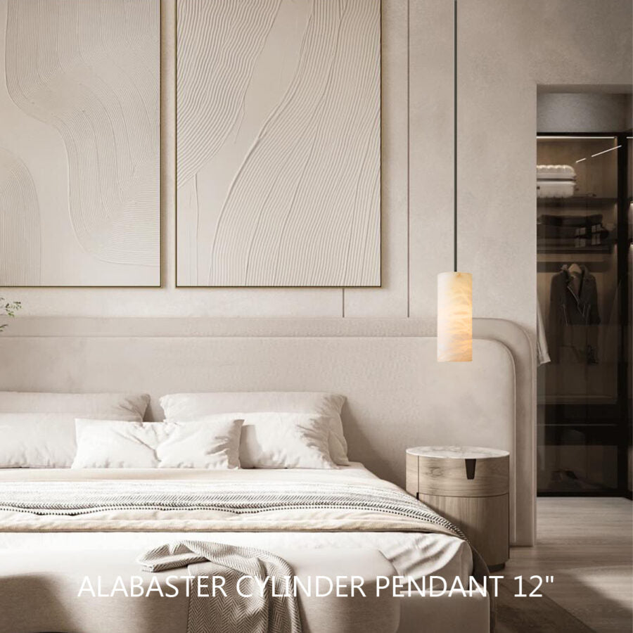 Hand-Carved Alabaster Cylinder Pendant