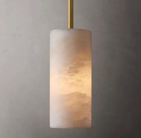 Hand-Carved Alabaster Cylinder Pendant