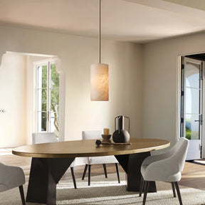 Hand-Carved Alabaster Cylinder Pendant