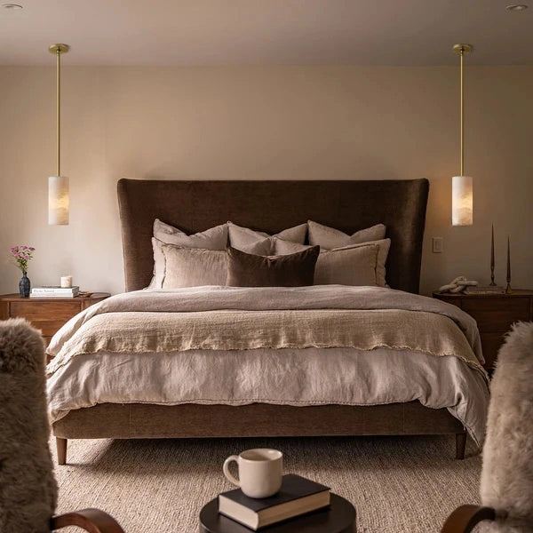 Hand-Carved Alabaster Cylinder Pendant