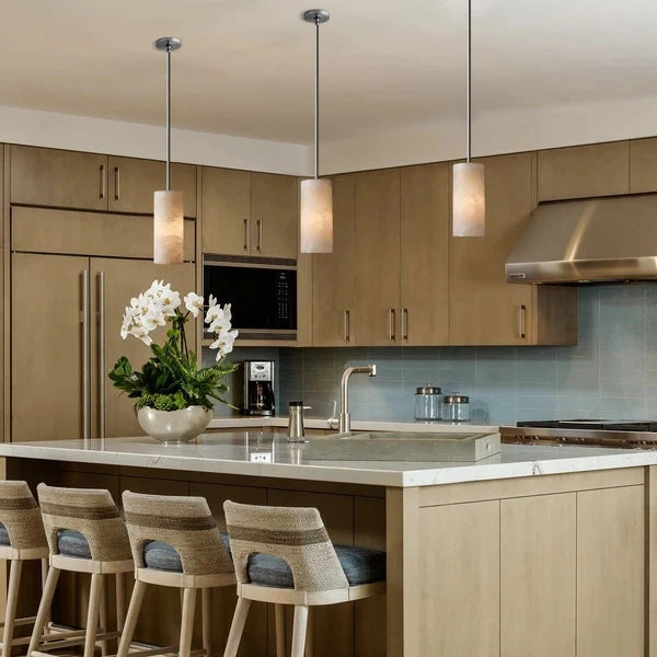 Hand-Carved Alabaster Cylinder Pendant