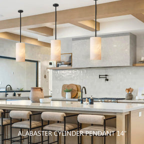 Hand-Carved Alabaster Cylinder Pendant