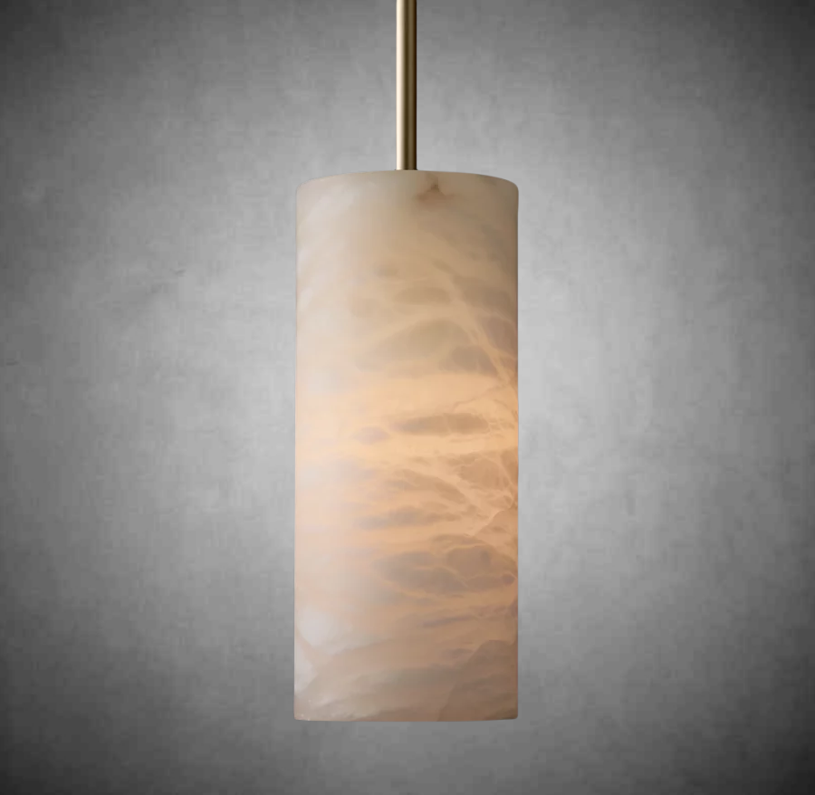 Hand-Carved Alabaster Cylinder Pendant