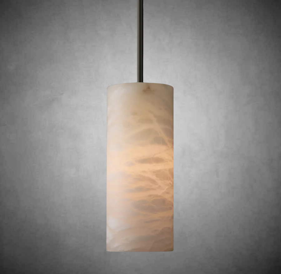 Hand-Carved Alabaster Cylinder Pendant