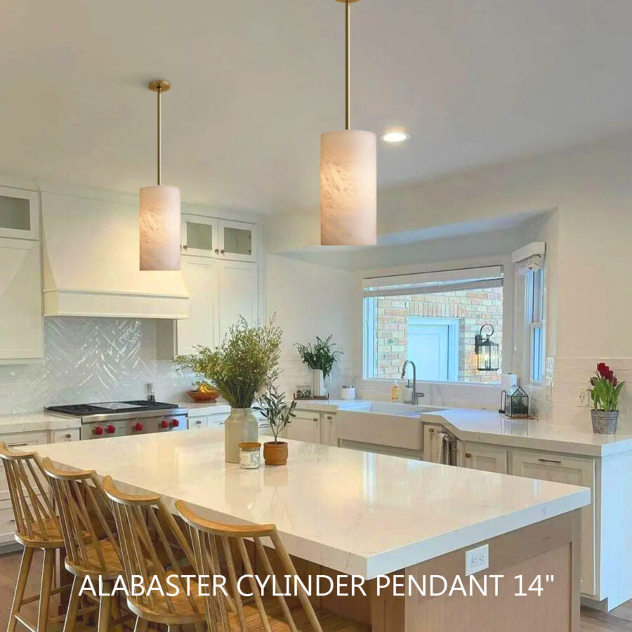 Hand-Carved Alabaster Cylinder Pendant