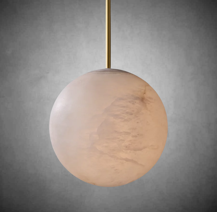 Hand-Carved Alabaster Globe Pendant