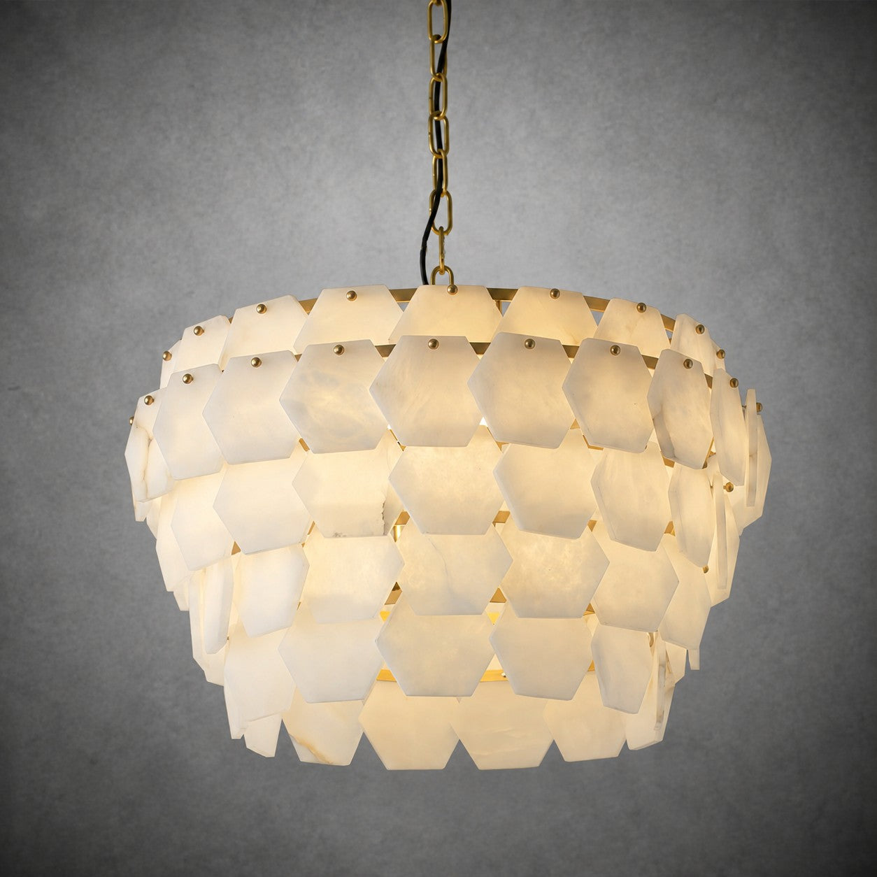 Pendant Light  Hexa Cloud Alabaster Hexagonal Brass