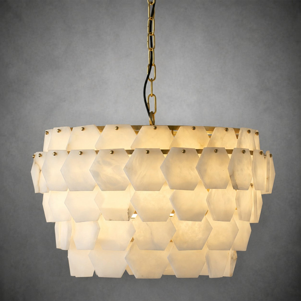 Hexa Cloud Gold & White Alabaster Pendant Light– 23.6" Diameter