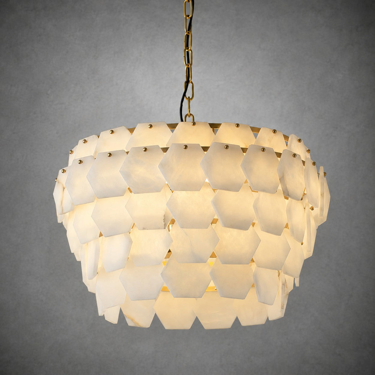Hexa Cloud Gold & White Alabaster Pendant Light– 23.6" Diameter