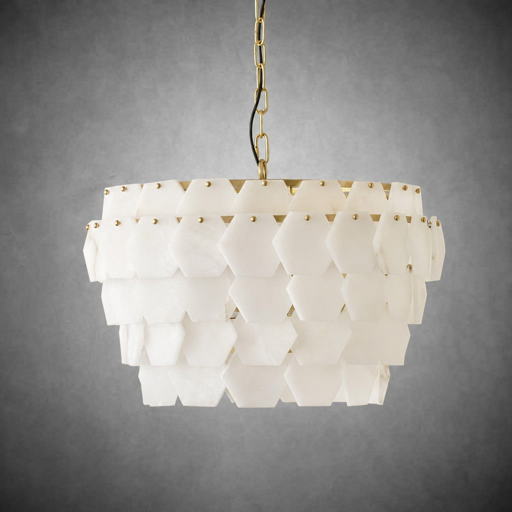 Hexa Cloud Gold & White Alabaster Pendant Light– 23.6" Diameter