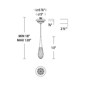 Hibiscus LED Mini Pendant Light - line drawing.