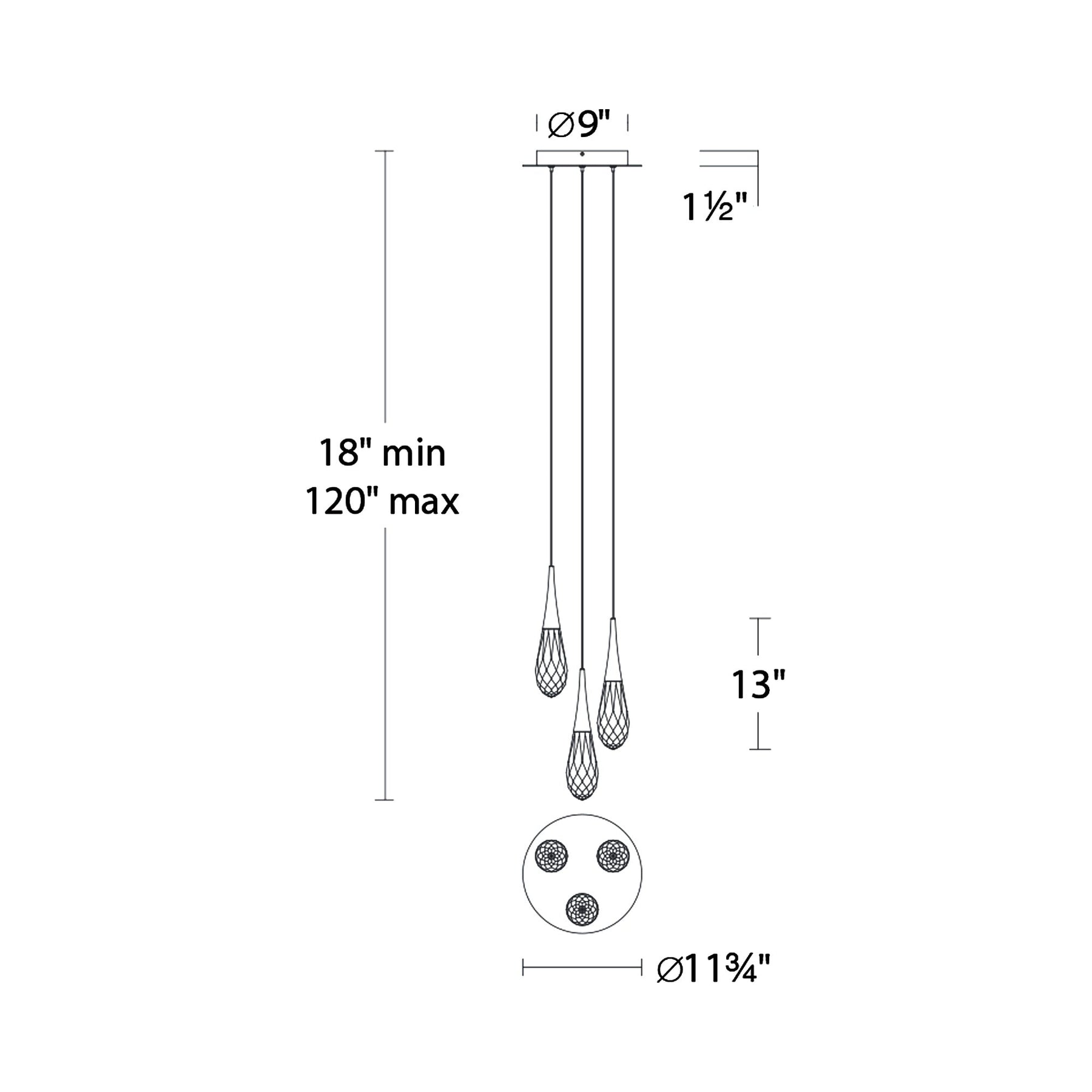 Hibiscus LED Multi Light Pendant Light - line drawing.