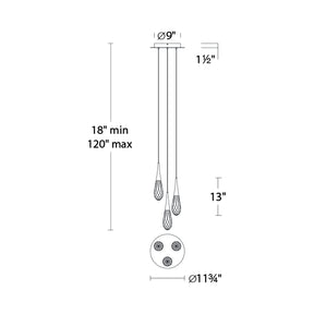 Hibiscus LED Multi Light Pendant Light - line drawing.